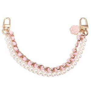 Unbranded Pink Leather Gold Chain Pearls Camellia Flower Chain